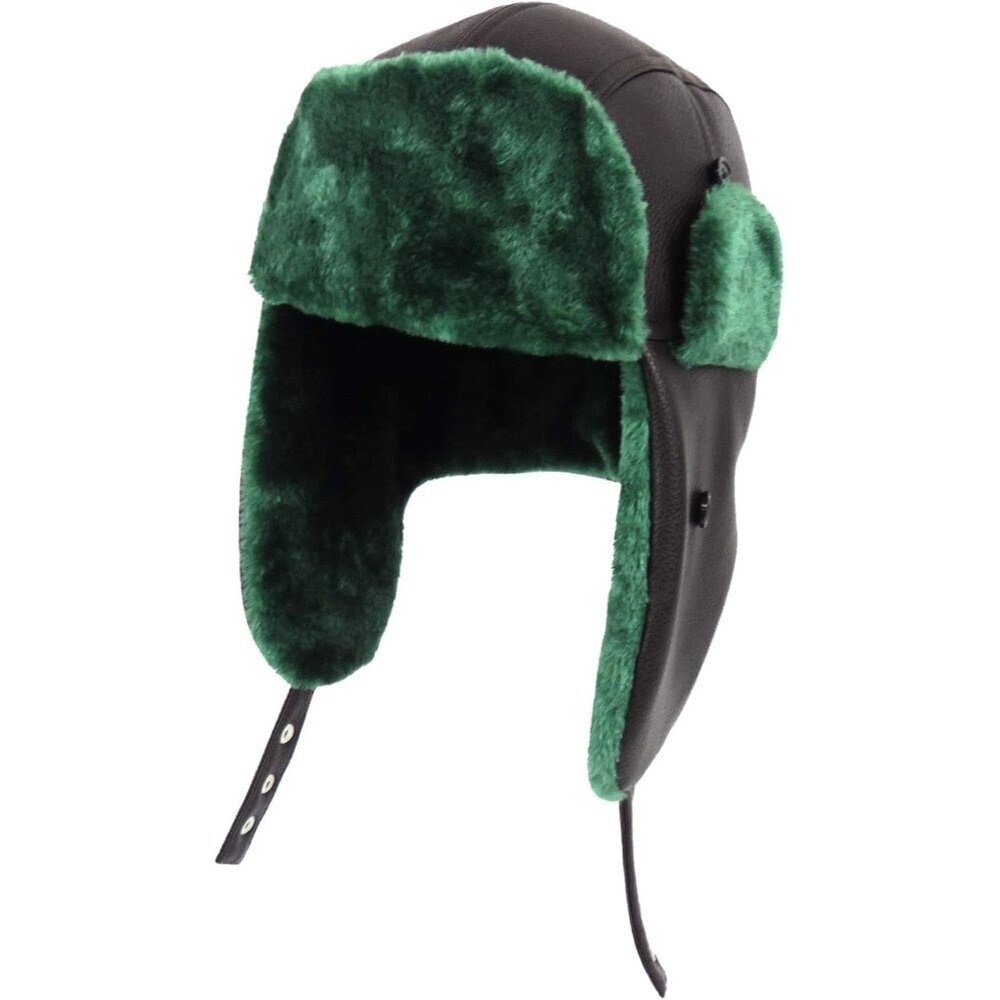Women's Black Hunting Ear Flap Christmas Vacation Trapper Faux Fur Hat